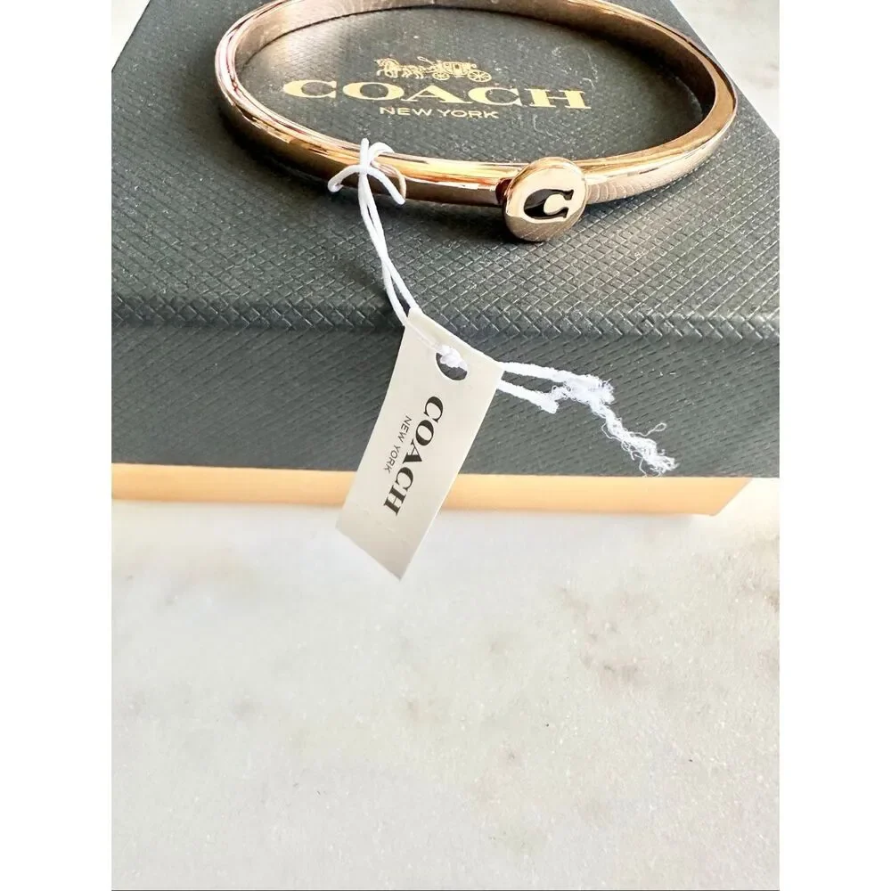Coach Signature Hinged Bangle Bracelet Gold Black C Logo NWT - Picture 5 of 8